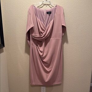Betsy & Adam Pink Asymmetrical Sheath Dress with Cowl Neck